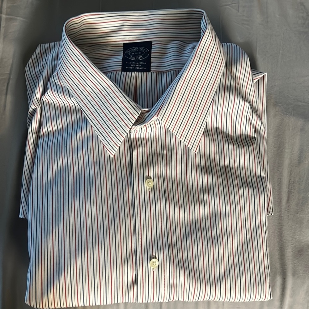Used Brooks Brother long sleeve white shirt blue & red stripe